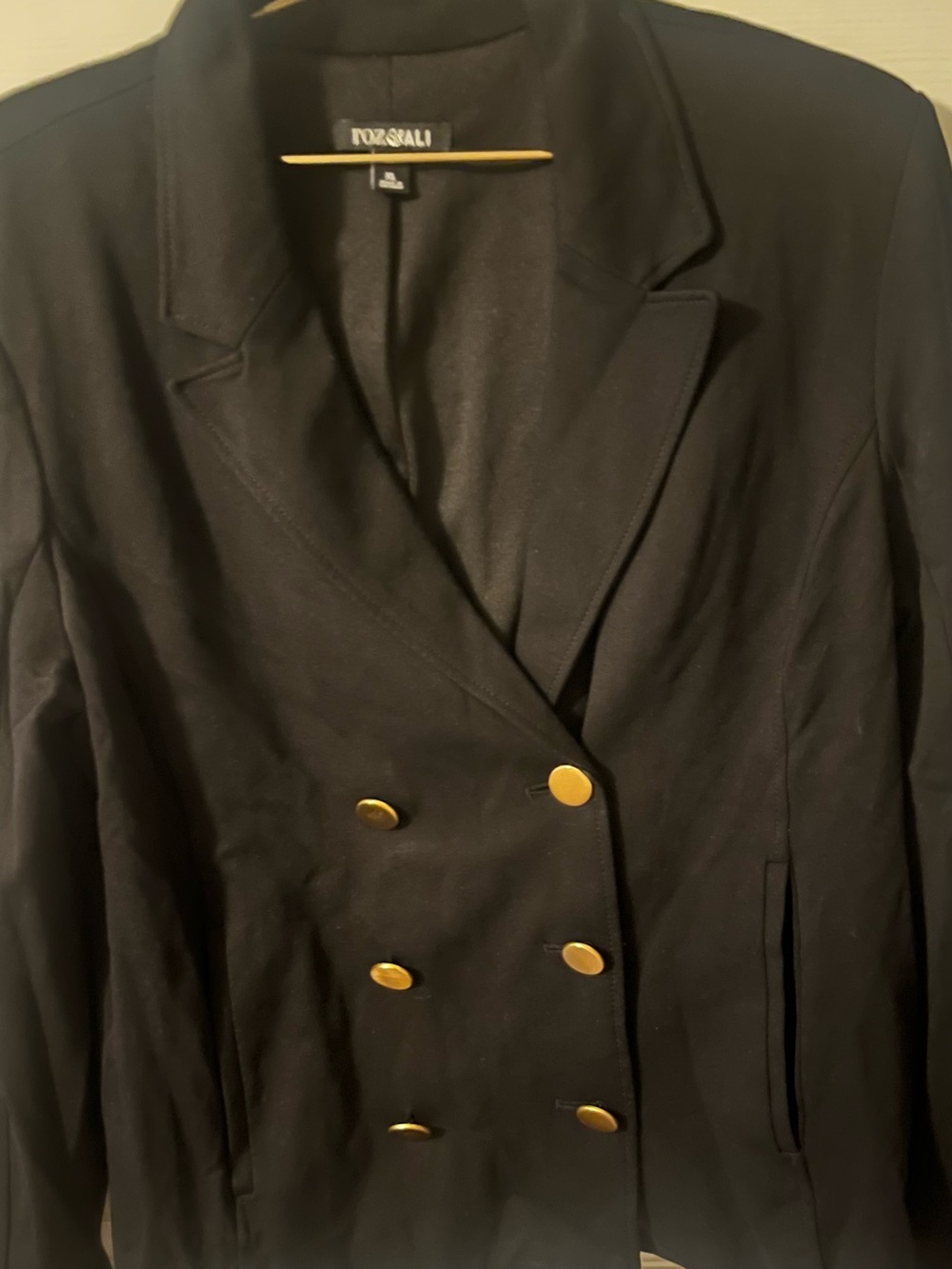 Roz & Ali Black Double-Breasted Blazer with Gold Buttons